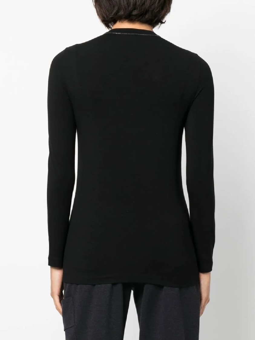 Brunello Cucinelli Long-sleeve Black Top With Classic Crew Neckline In Black