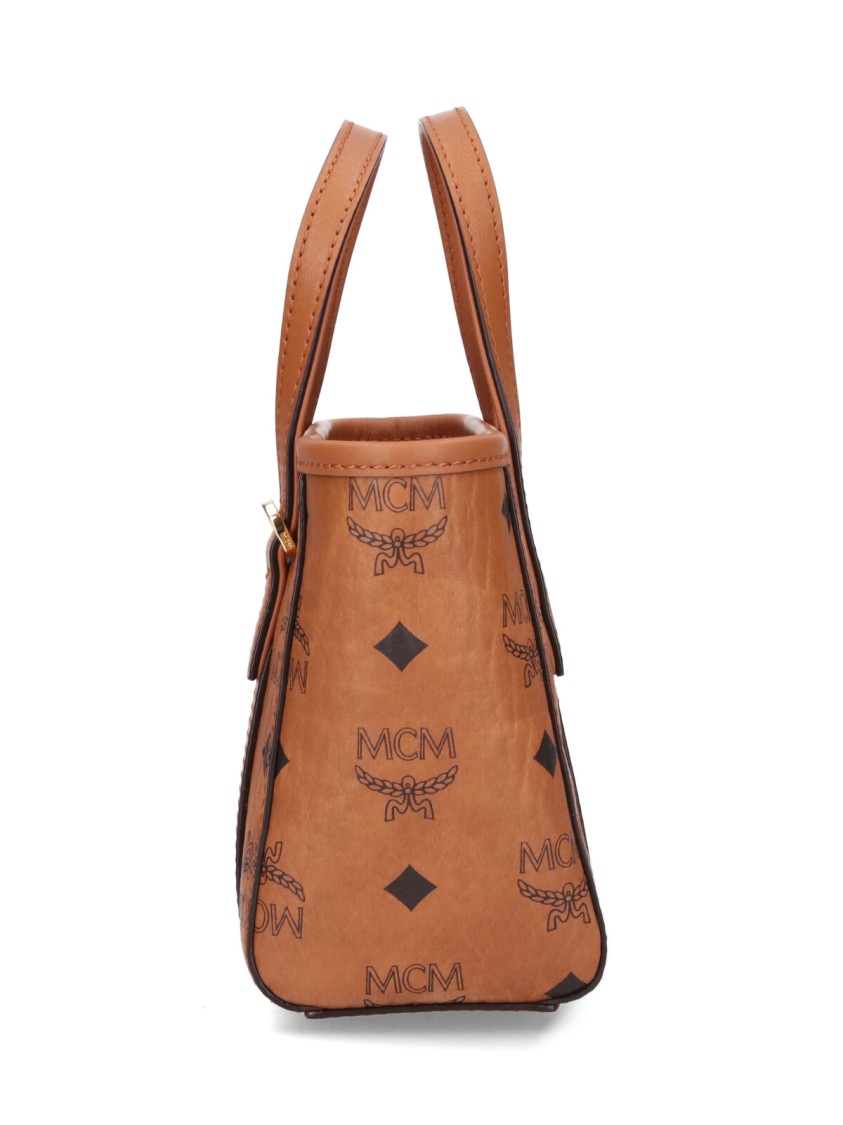Mcm Mini Tote Bag With Zip Closure In Brown