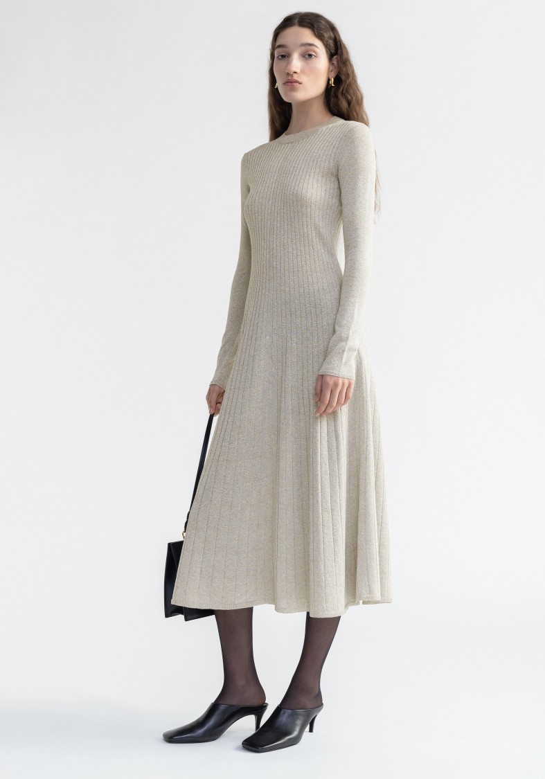 Shop Aeron Pavlova - Sparkly Ribbed Midi Dress In Grey