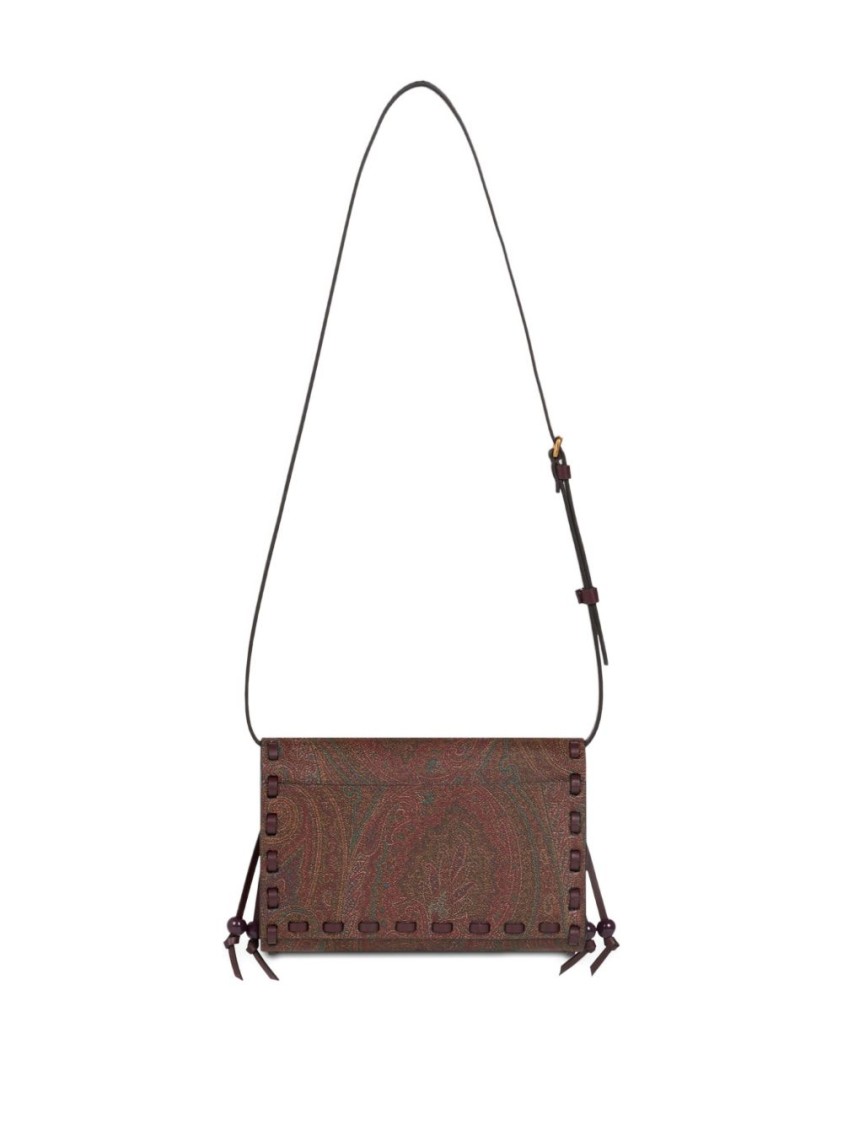 Shop Etro Cognac Brown Foldover Top Bag With Paisley Print