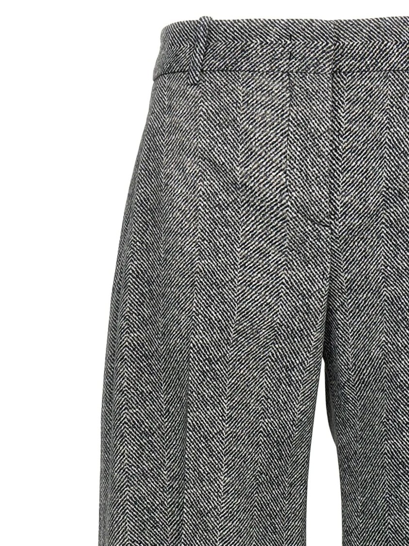 Ermanno Scervino Wide-leg High Waist Trousers With Herringbone Pattern In Black