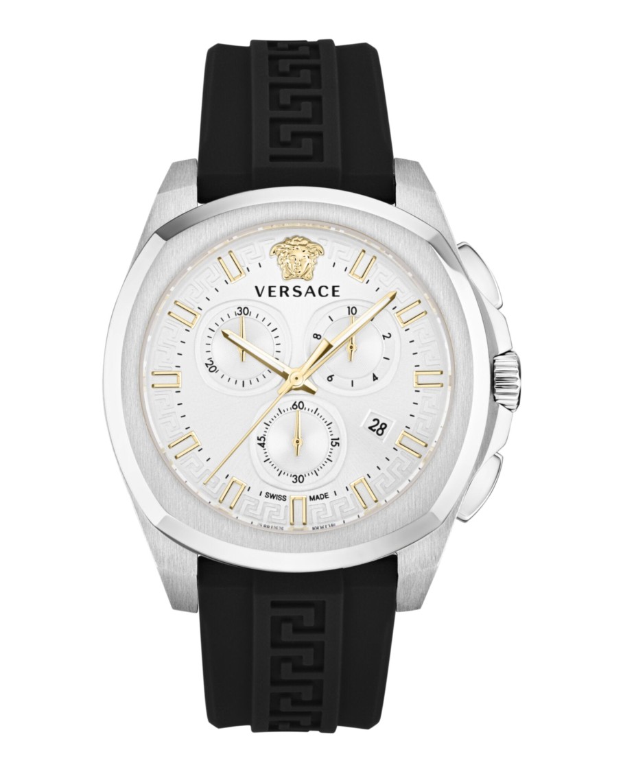 Versace Geo Chrono Strap Watch In Black