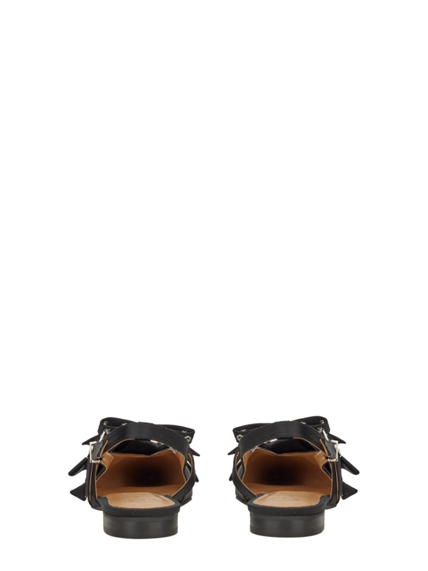 Ganni Big Bow Slingback Pointed-toe Flats In Black