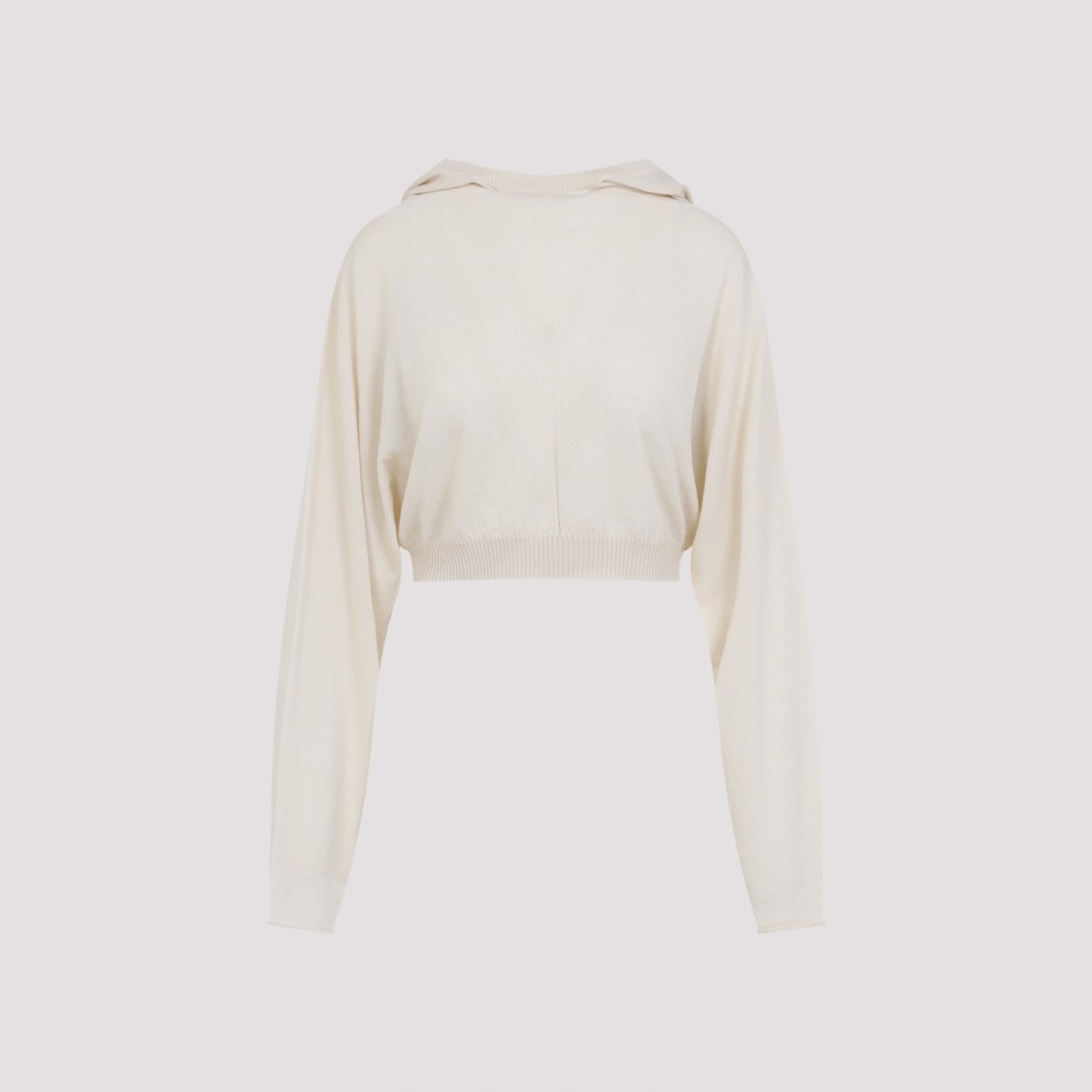 Rick Owens Natural White Virgin Wool Cropped Hooded Tunic Pullover In White