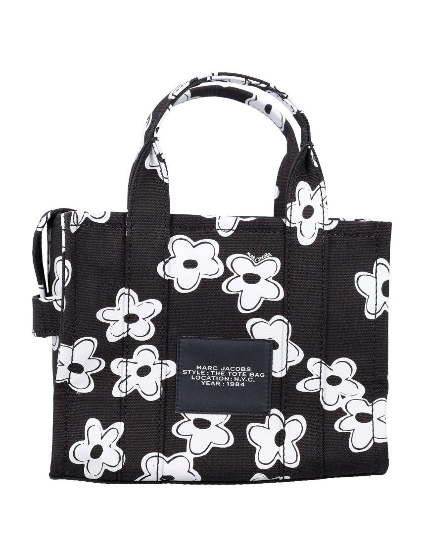 Marc Jacobs 'the Medium Tote' Black Handbag With Logo Lettering On The Front And All-over Floral Print In Black