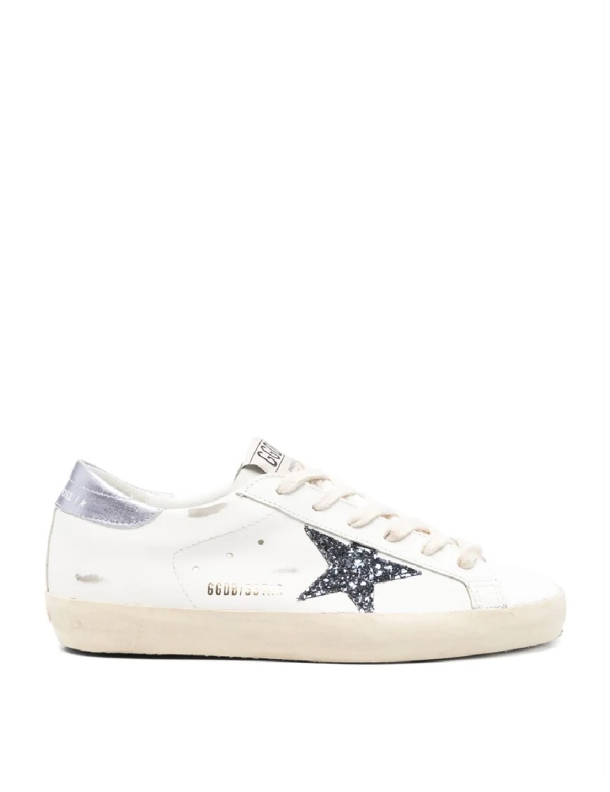 Golden Goose Super Star Leather Upper And Toe Glitter Star Laminated Heel In White