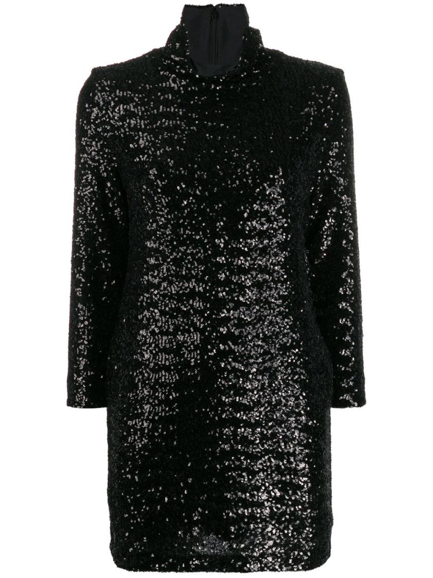 Fabiana Filippi Glitter-embellished Evening Dress With High Neckline In Black