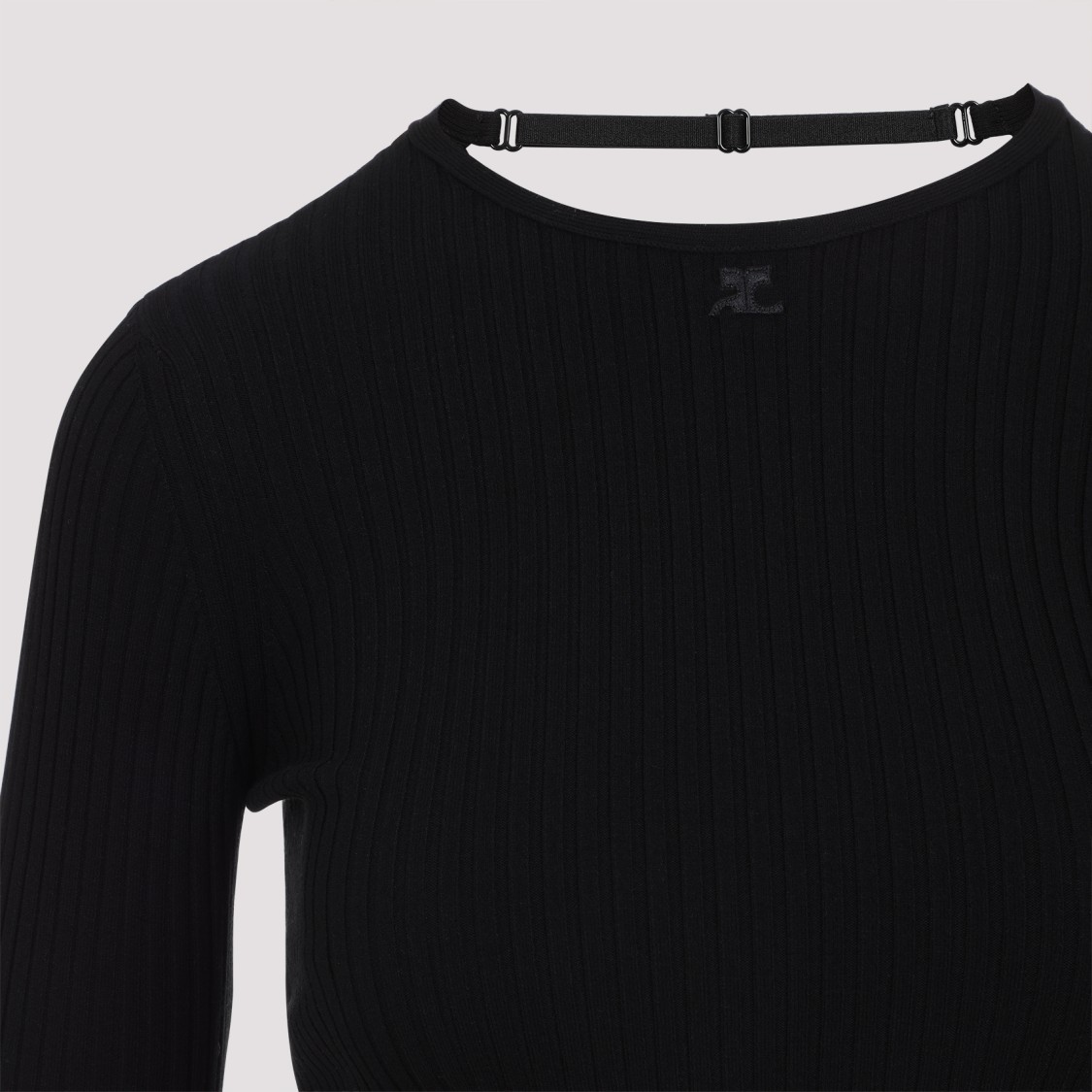 Shop Courrèges Lingerie Strap Rib Knit Black Viscose Pullover