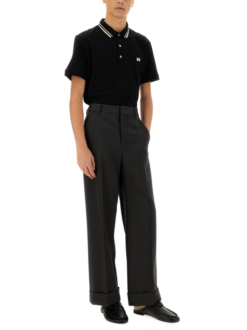 Valentino Garavani Black Polo Shirt With Classic Bicolor Collar And Logo Patch On The Front In Cotto
