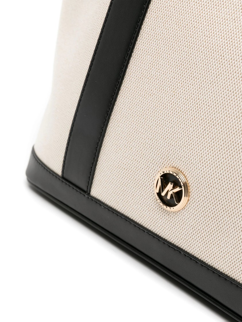 Michael Kors Luisa Canvas And Leather Handbag With Frontal Monogram In Neutral