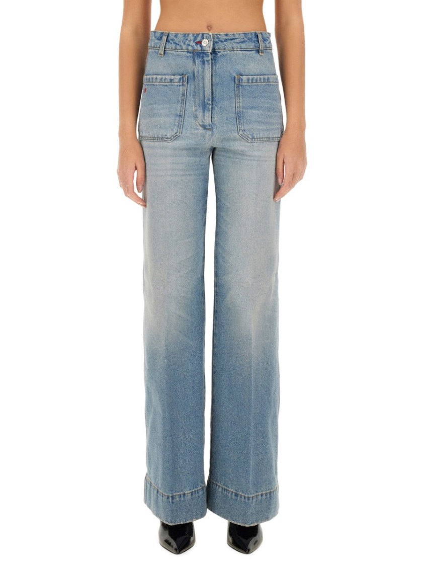 Victoria Beckham Cropped Jeans With Concealed Fly And Modern Silhouette In Blue