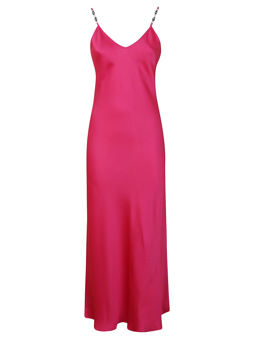 Max Mara Maxi Dress With Deep V-neckline And Embellished Straps In Pink