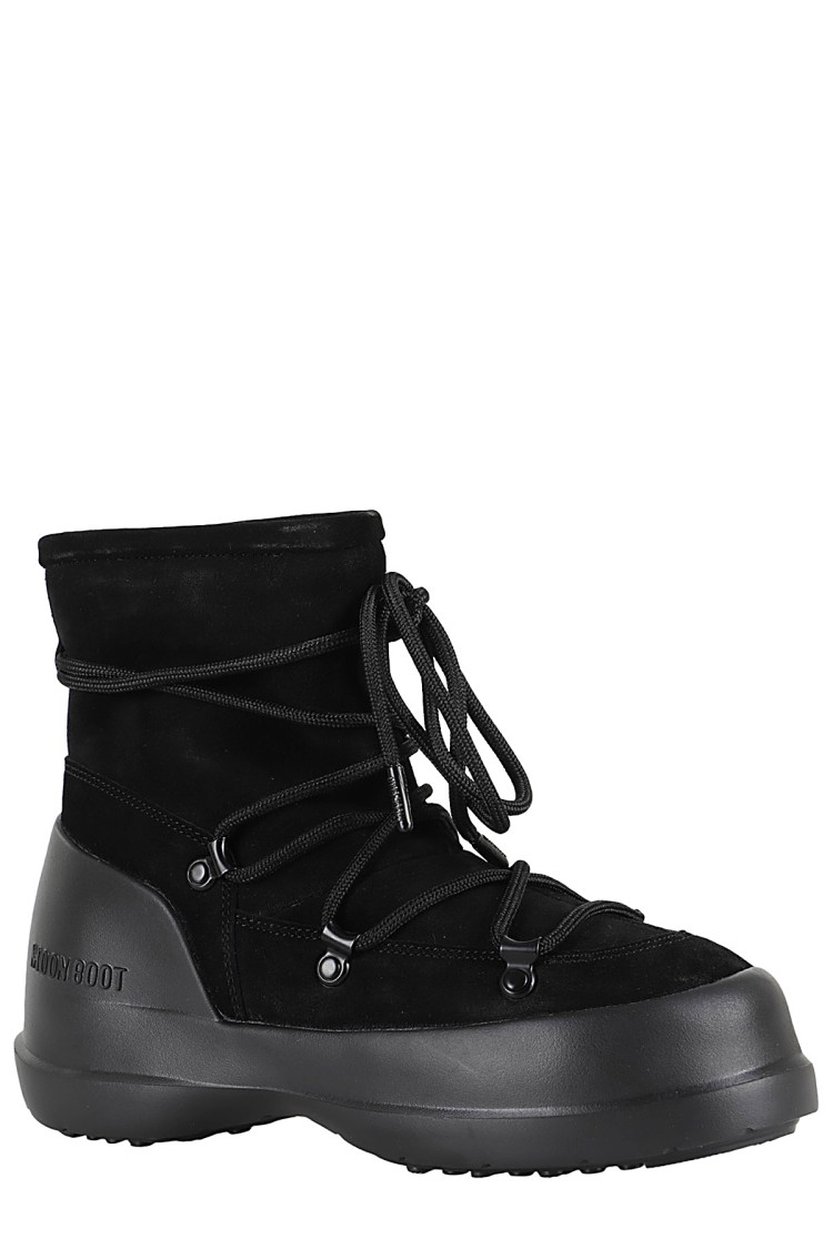 Moon Boot Luna Black Ankle Boots With Laces In Suede And Tech Fabric Woman In Black