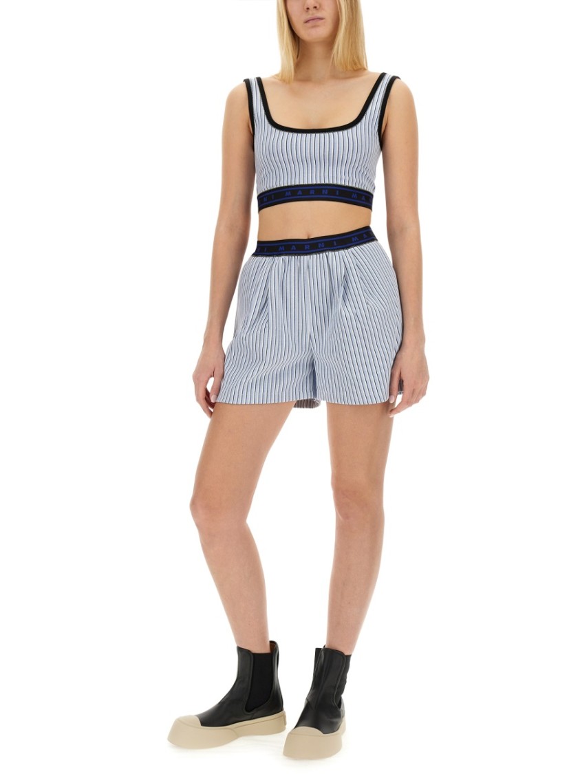Marni Relaxed-fit Bermuda Shorts With Textured Stripe Pattern In Brown