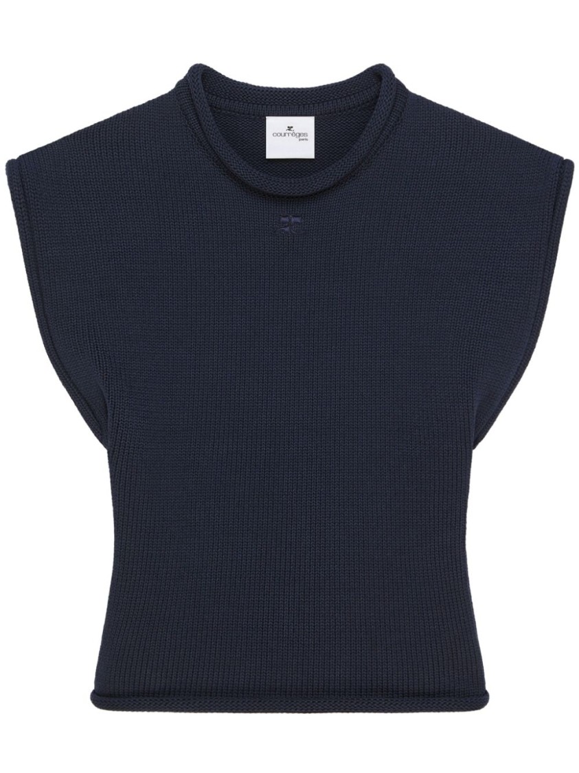 Courrèges Courreges Women Cropped Sleeveles Sweater In Blue