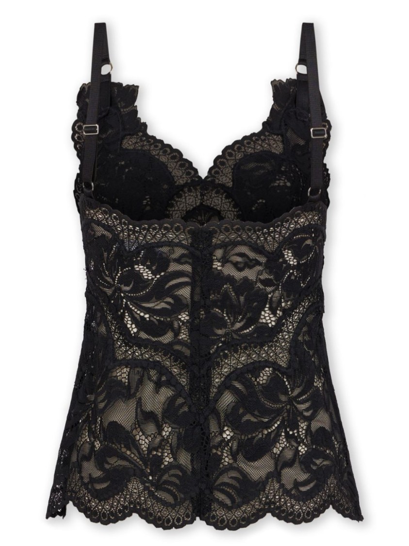 Rabanne Intricate Lace Top With Adjustable Spaghetti Straps In Black