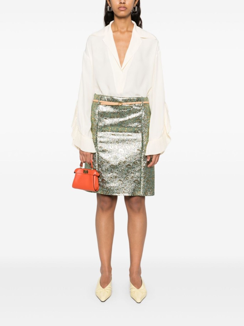 N°21 White Pleated Ruffle Sleeve Blouse In White