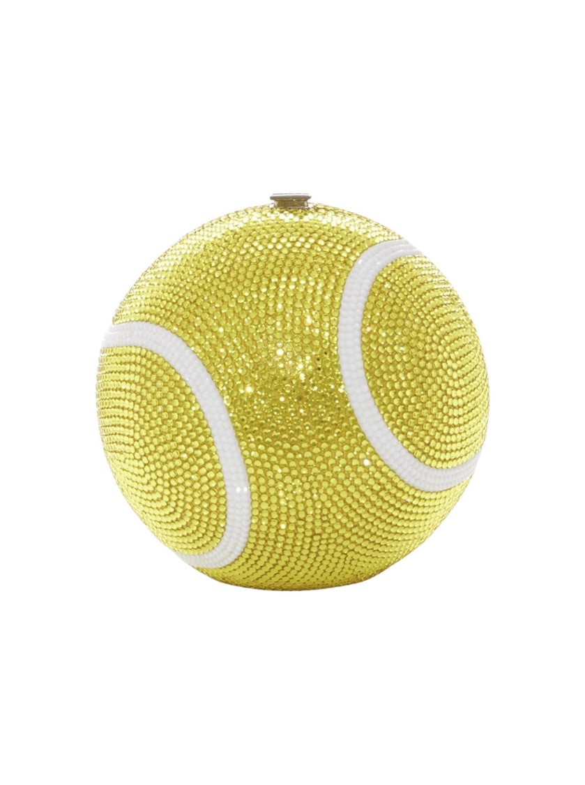 Shop Judith Leiber Tennis Ball Clutch Yellow And White Crystal
