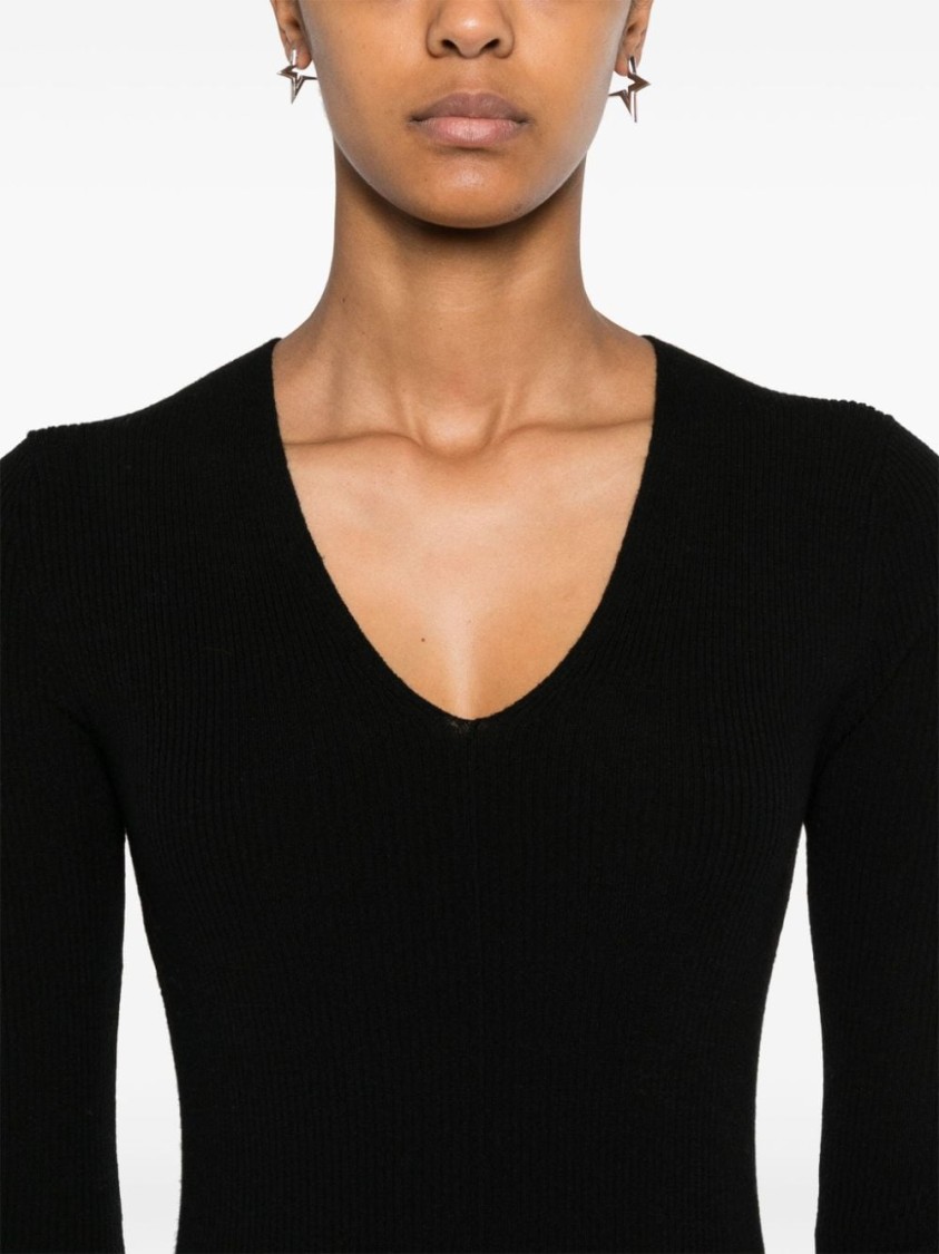 Calvin Klein Rib V-neck Midi Dress In Black
