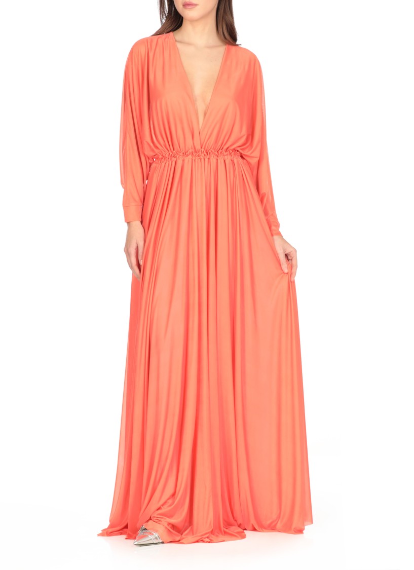 Pinko Orange Long Dress With Deep V-neck And Cut-out On The Back In Tech Fabric Woman In Orange