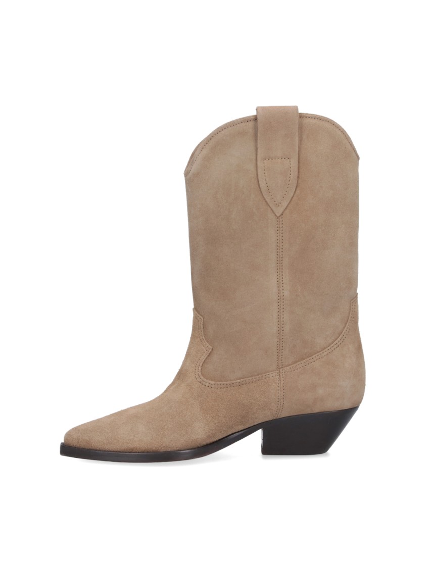 Isabel Marant Mid-height Suede Western Boots With Pointed Toe And Block Heel In Neutral