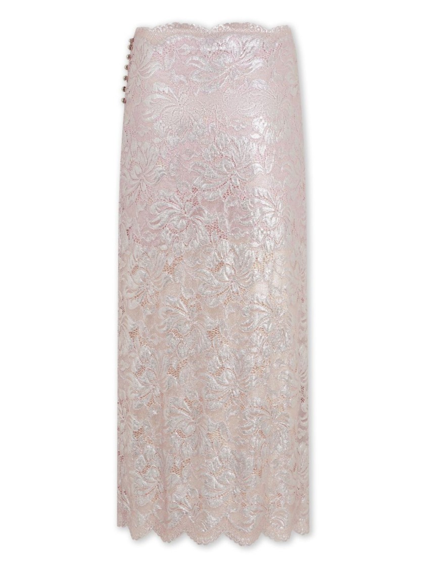 Shop Rabanne Floral Lace Skirt With Shimmering Silver Overlay