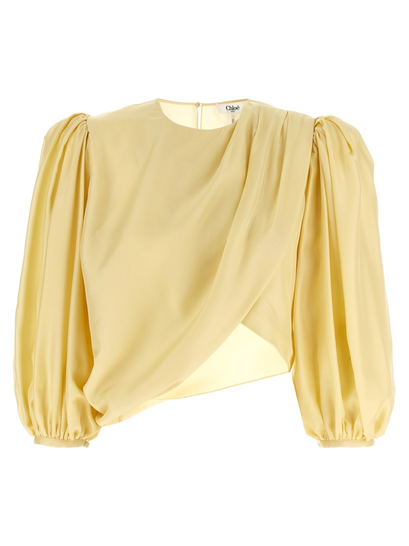Chloé Draped Top With Keyhole Back And Puffed Sleeves In Yellow
