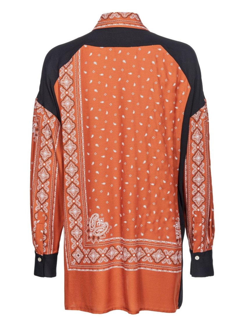 Shop Pinko Contrasting Sleeve Orange Top With Intricate White Patterns