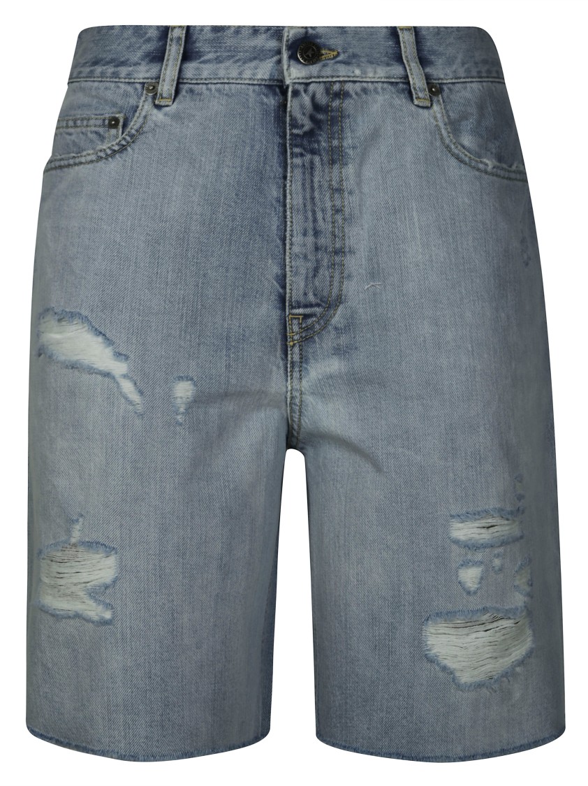 Golden Goose Destoyed Bleached Denim Short Pant In Gray