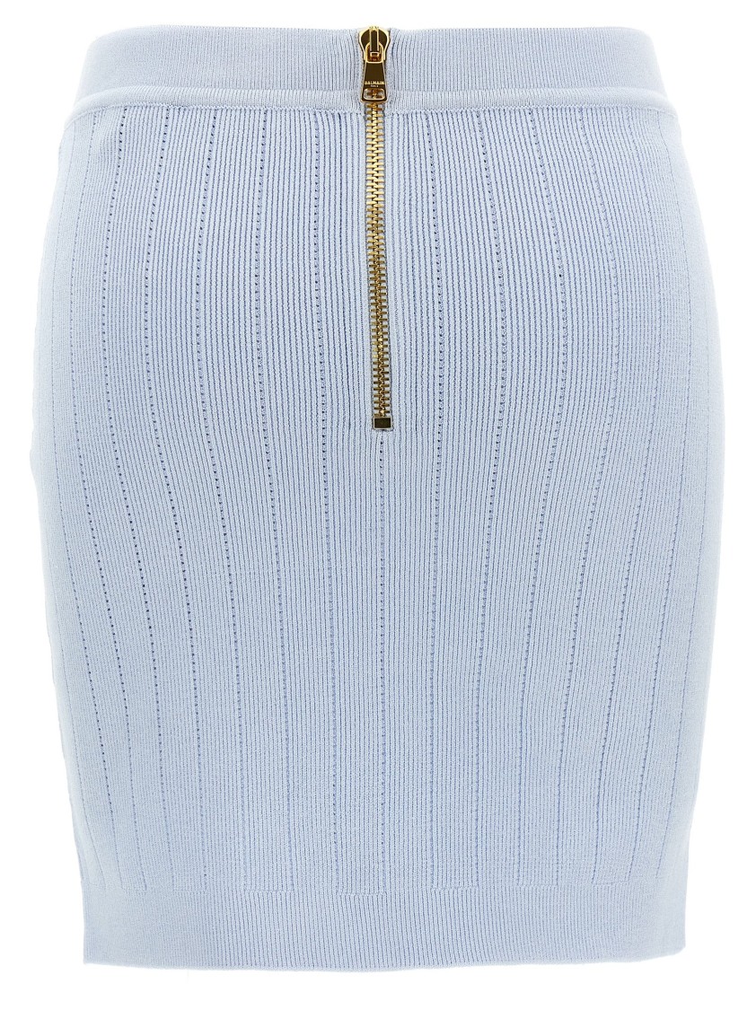 Balmain 2-pockets Button-front Rib Mini Skirt In Blue