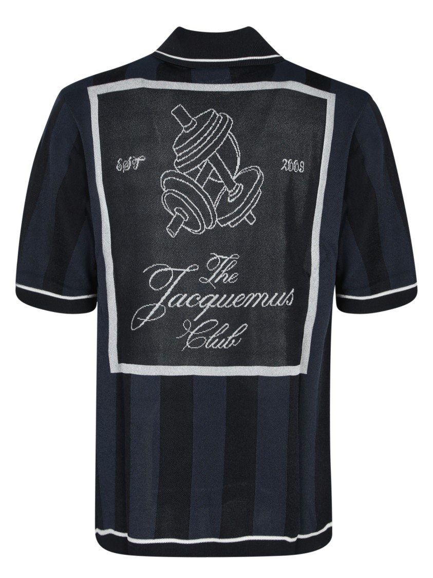 Jacquemus 'le Polo Liga' Blue Shirt With Maxi Rear Print And All-over Striped Motif In Gold