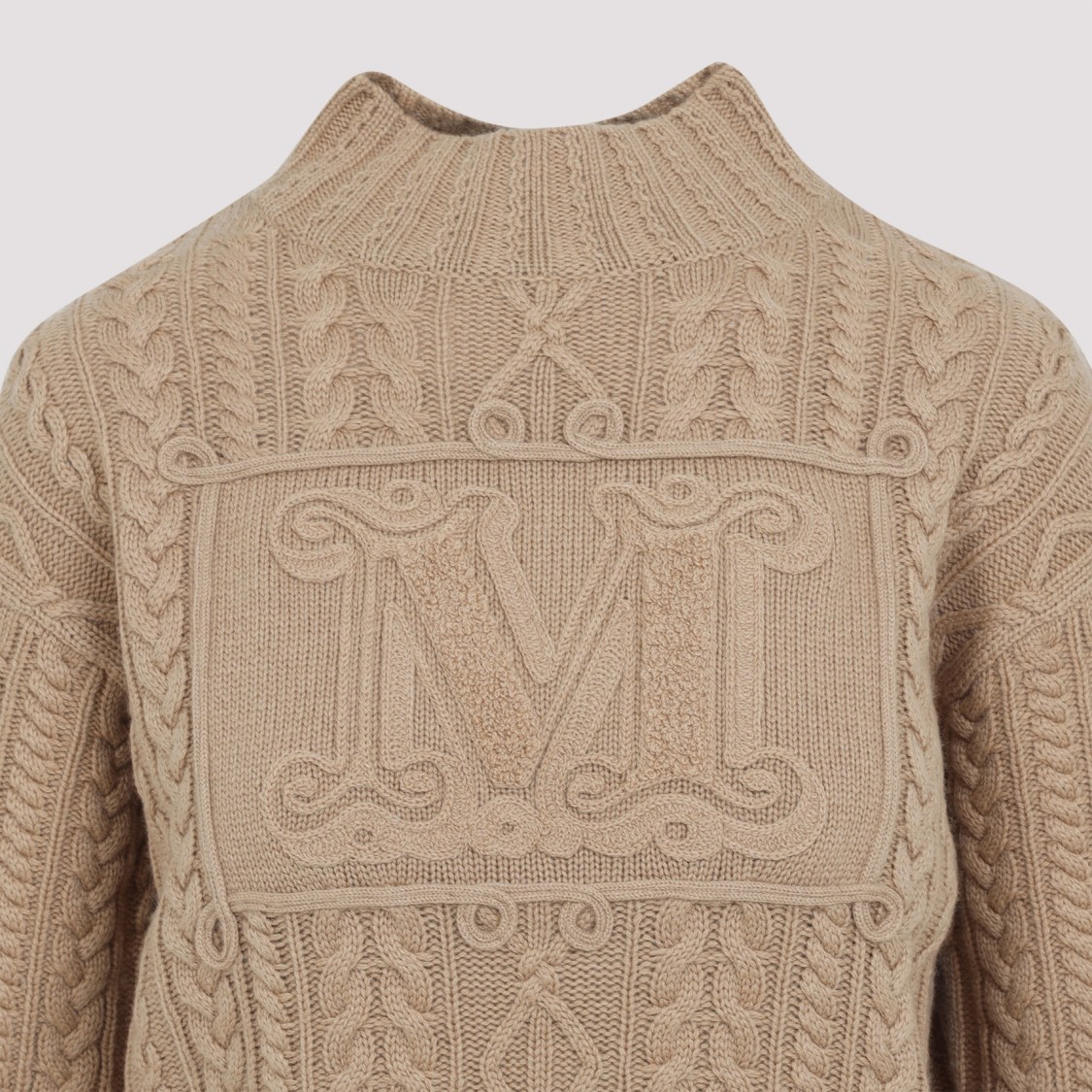 Shop Max Mara Textured Cable Knit Sweater With High Collar In Pink