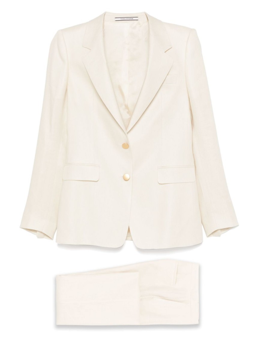 Shop Tagliatore Ecru Linen Tailored Suit With Wide-leg Trousers