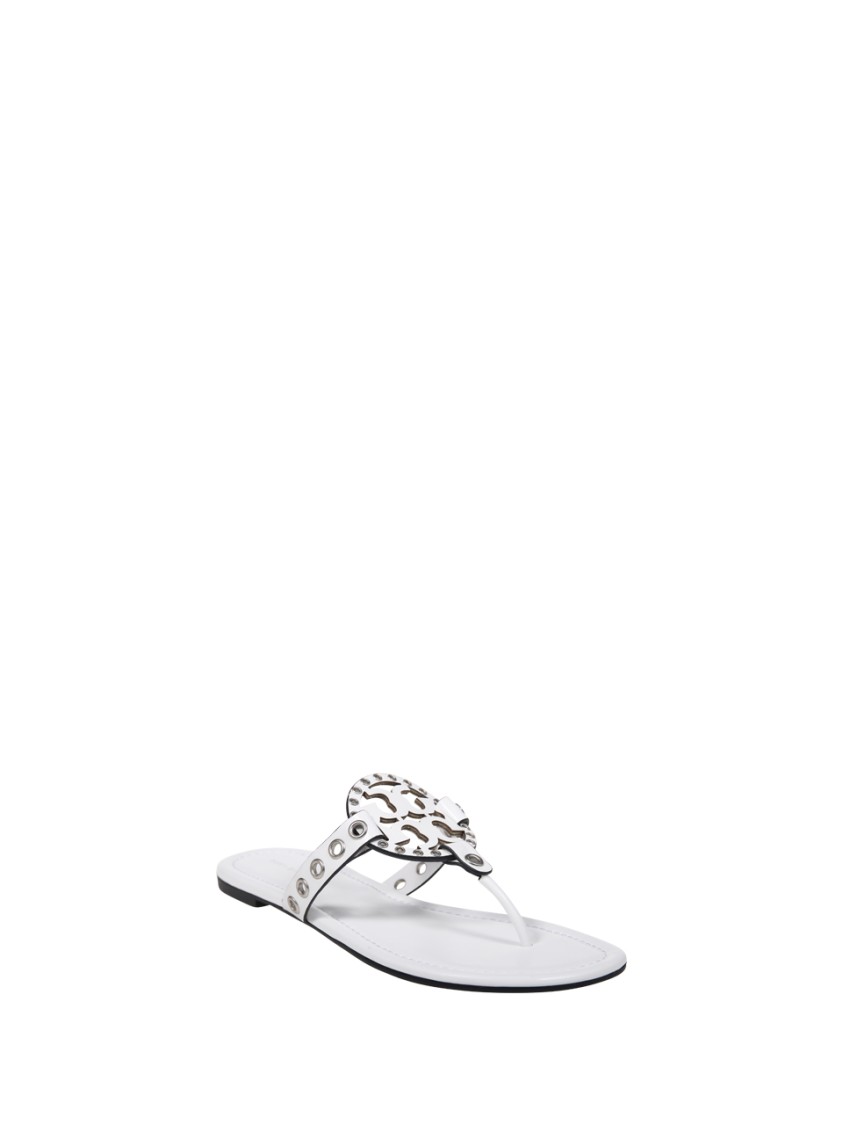 Tory Burch Eyelet Stud Flat Sole Sandal In White