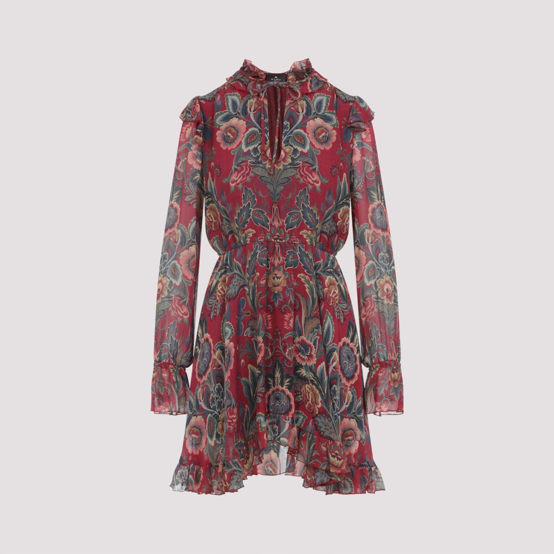 Etro High Neck Floral Print Mini Dress In Red