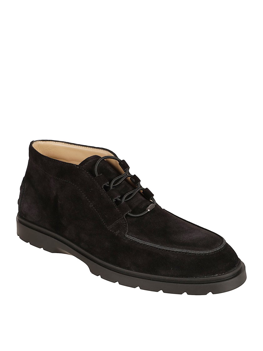 Tod's Suede Ankle Boot With Elastic Drawstring In Black