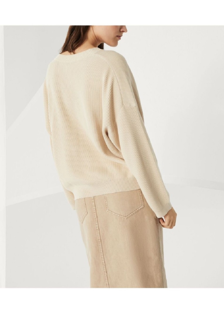 Brunello Cucinelli Light Beige Sweater With Ribbed Details In Brown