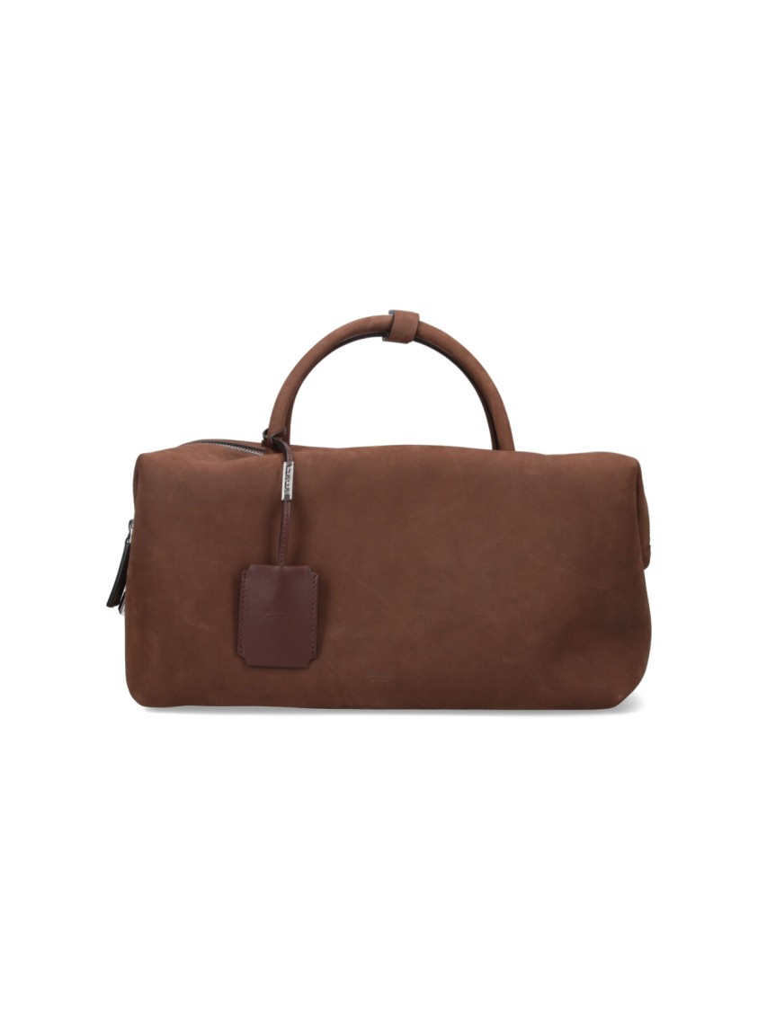 Max Mara Medium Suede Holdall Bag With Removable Charm And Shoulder Strap In Brown