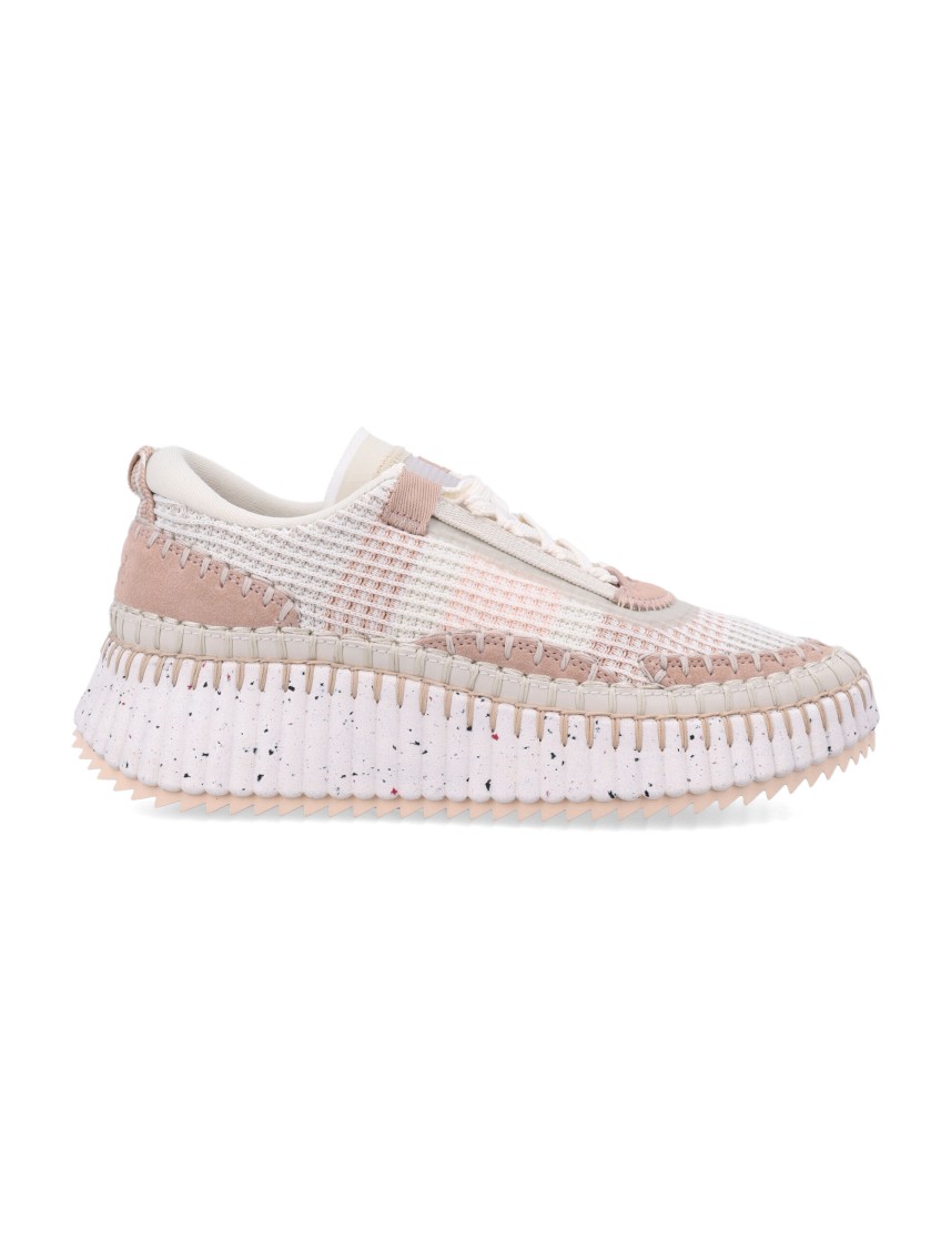 Chloé Hand-stitched Mesh Sneakers With Suede Inserts In White