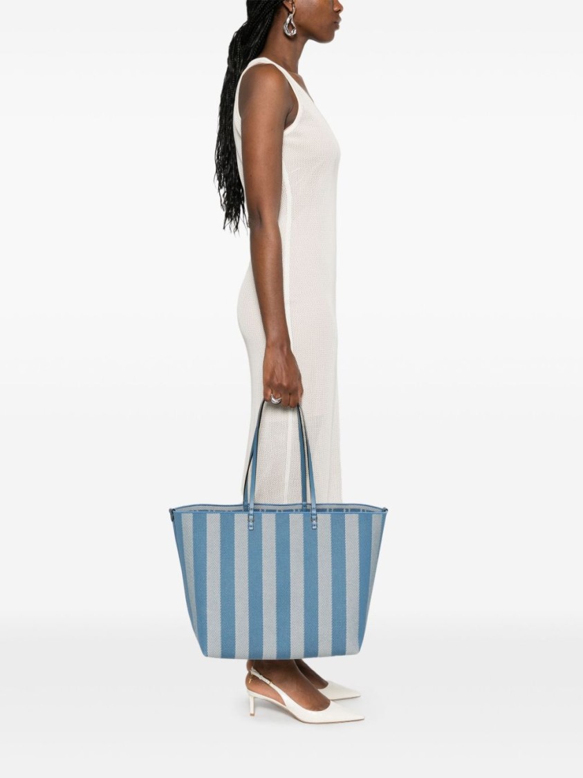 Fendi Striped Blue Tote Bag With Sturdy Handles In Blue