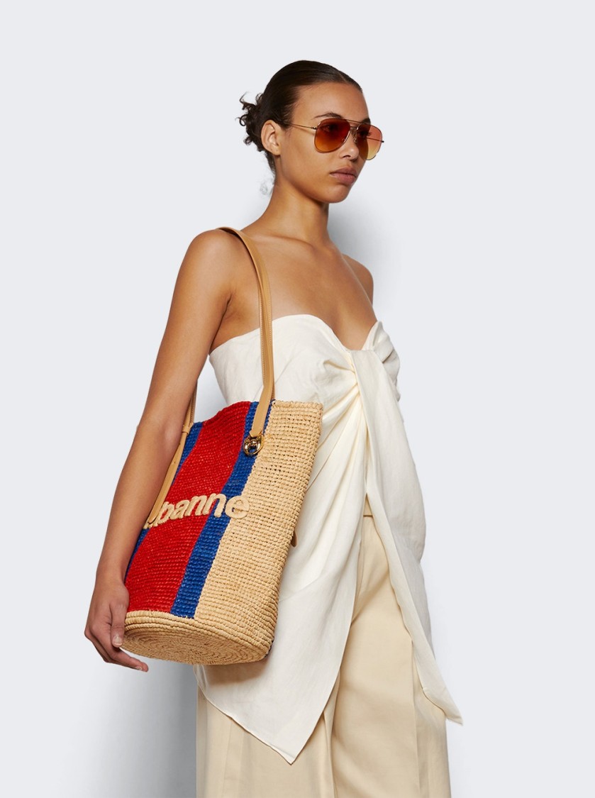 Rabanne Logo-embossed Raffia Basket Bag