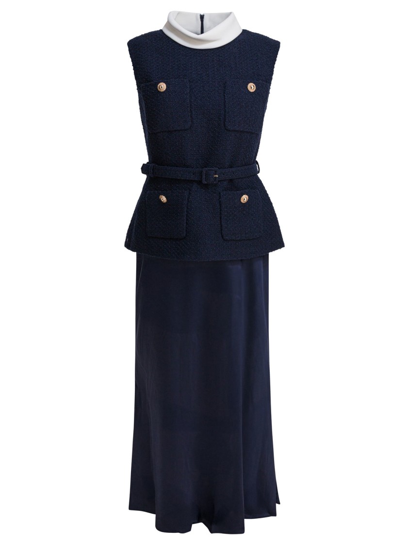 Self-portrait Sleeveless Midi Dress In Blue