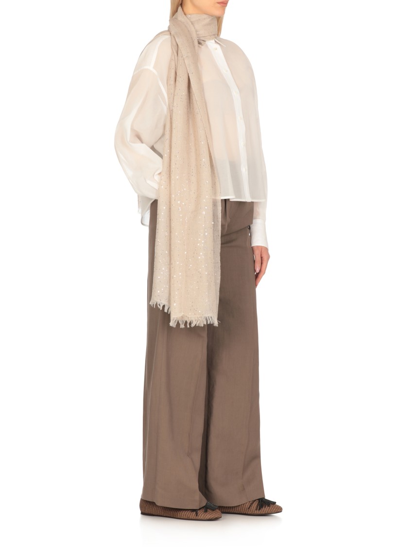 Brunello Cucinelli Fringed Cashmere-silk Scarf In Neutrals