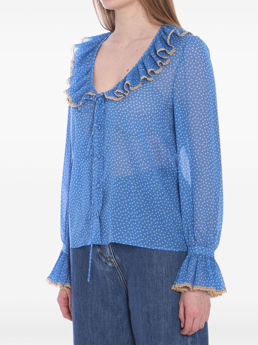 Shop Valentino Blue Silk Polka Dot Blouse