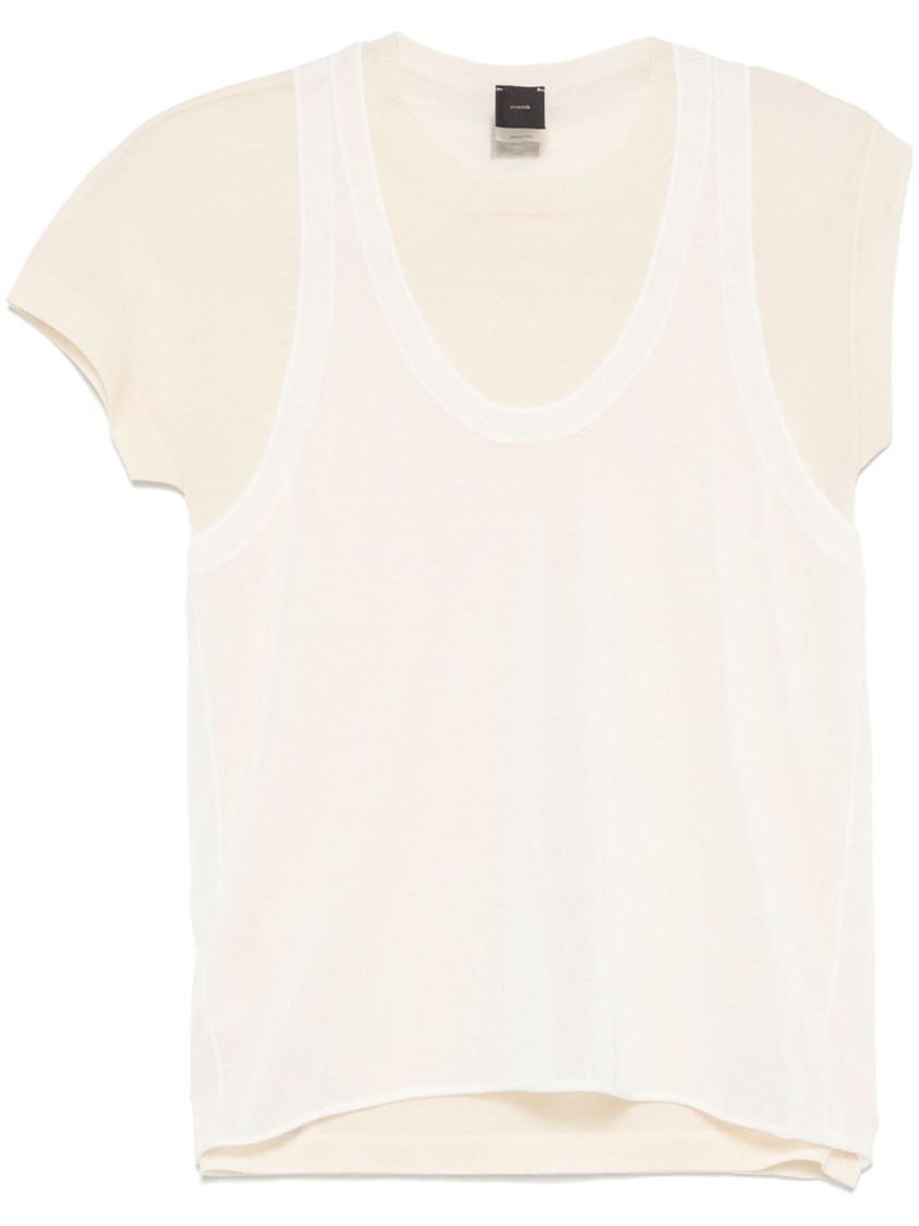 Shop Pinko Lightweight T-shirt With Scoop Neckline And Longer Hem In Neutrals
