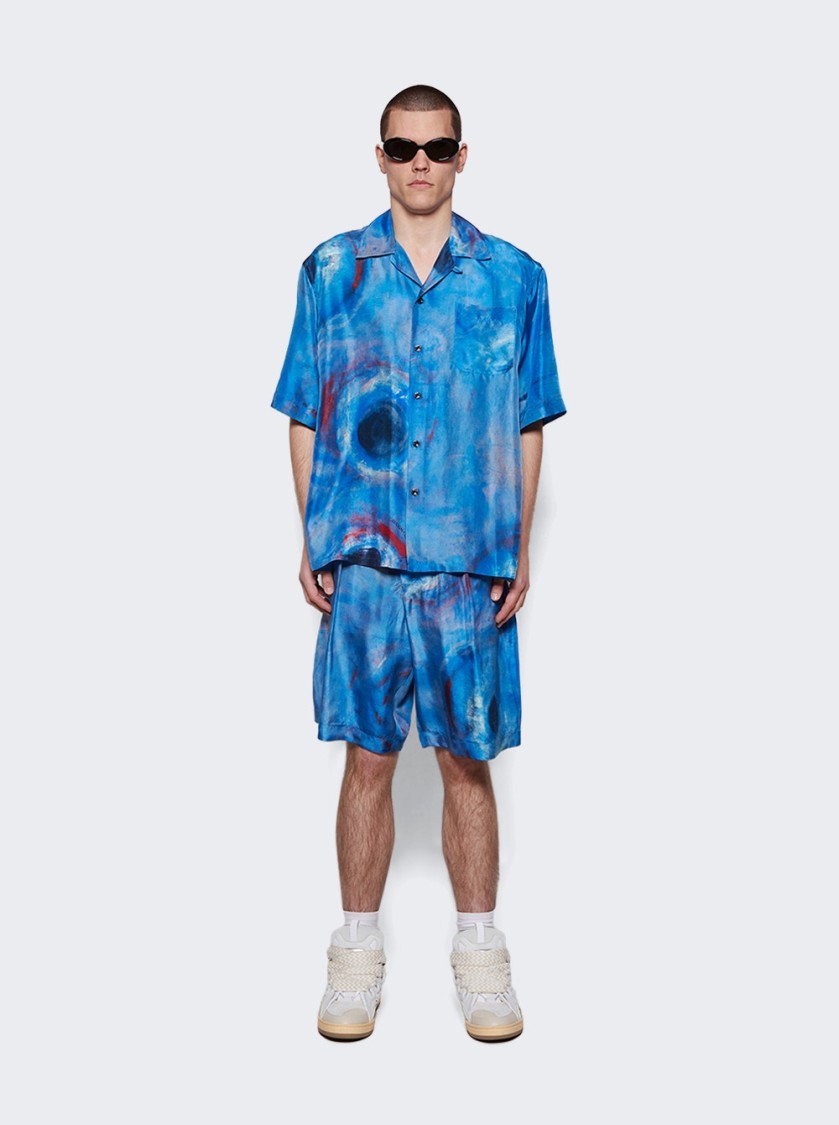 Marni Vibrant Abstract Silk Shorts With Elastic Waistband