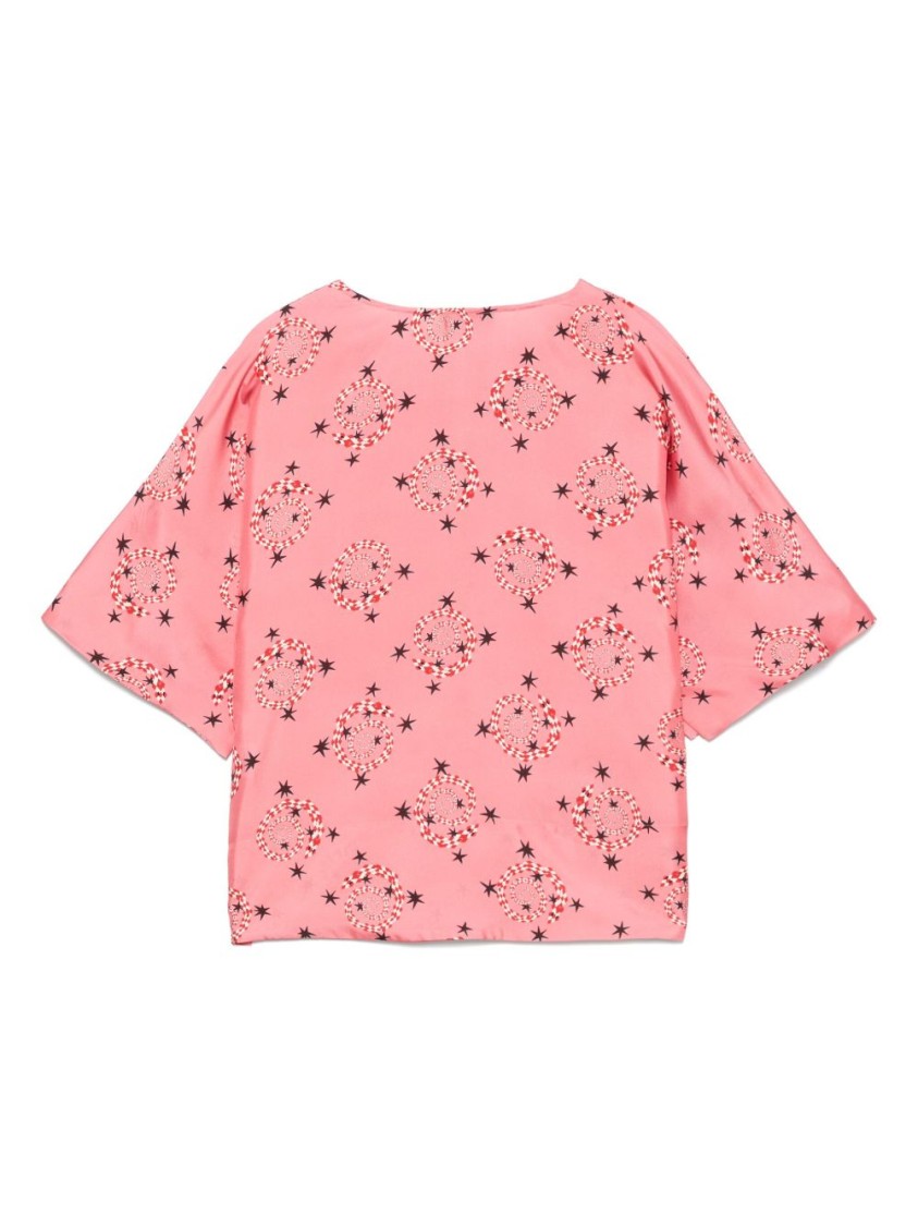 Alberto Biani Relaxed Pink Floral Shirt With Wide Sleeves In Pink