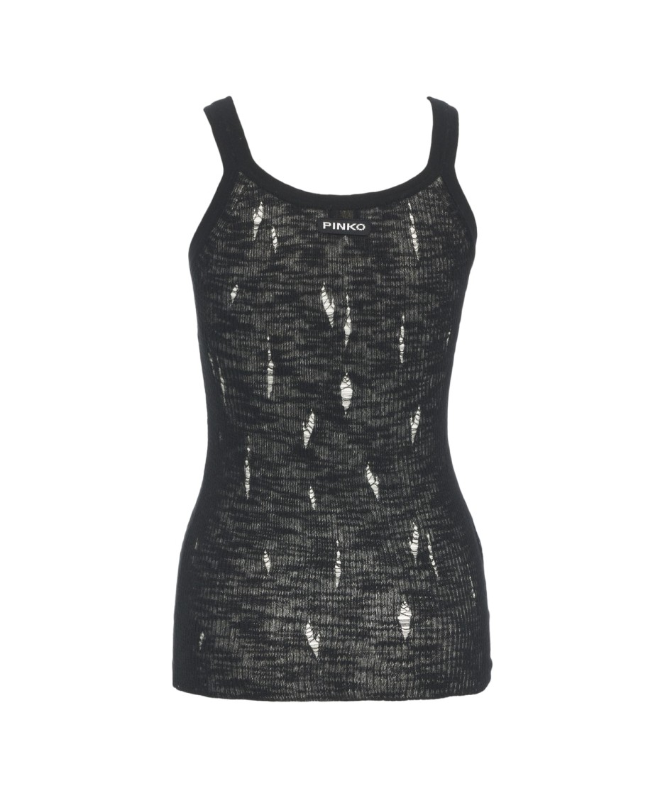 Shop Pinko Tank Top With Destroyed Details In Black