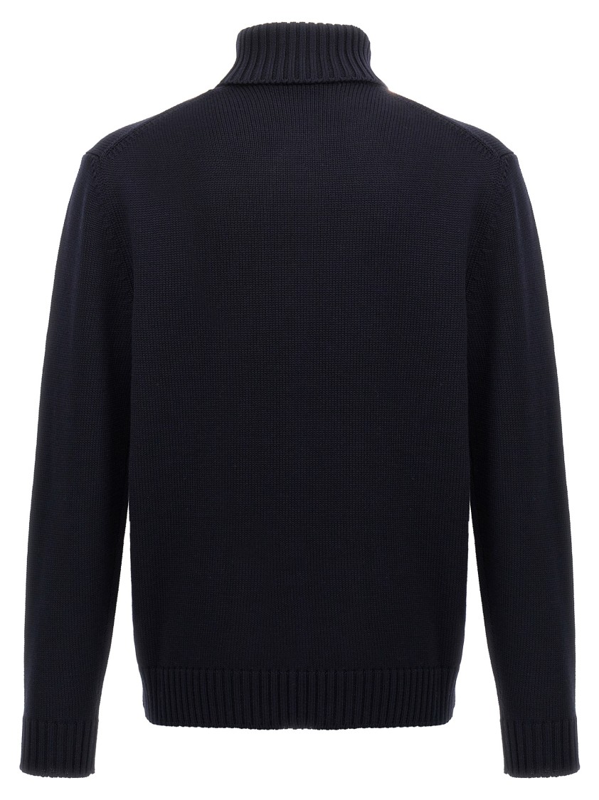 Zanone Turtleneck Wool Sweater With Turn-up Collar And Cuffed Sleeves In Blue