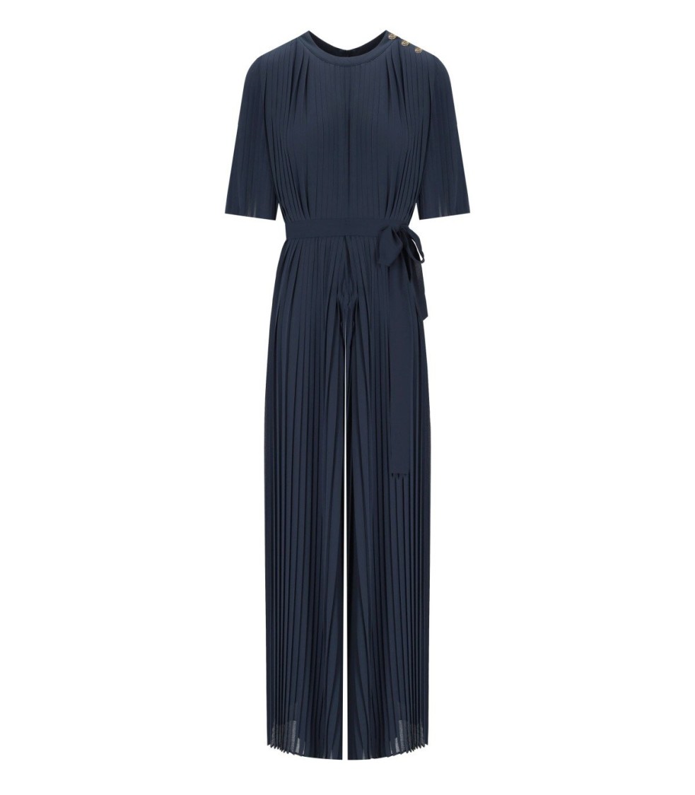 Shop Twinset Twin-set Dark Blue Pleated Jumpsuit